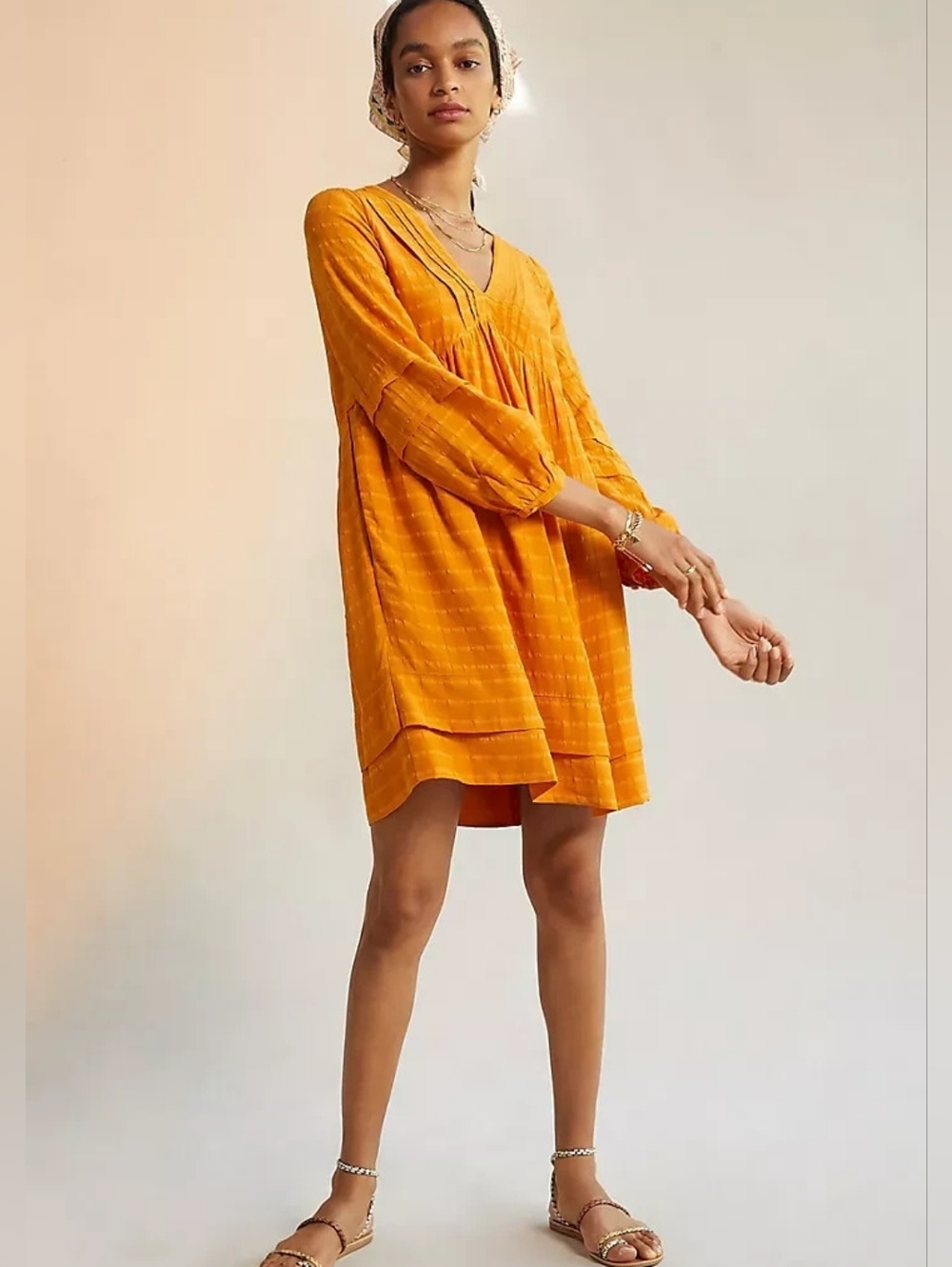Maeve Anthropologie Pintuck V Neck Peasant Mini Dress M NWOT